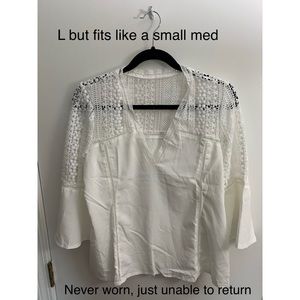 Lace V neck, flare sleeves